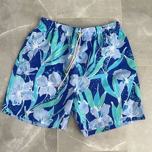 J.McLaughlin short mens Swim Aqua Hibiscus Swim Trunk Blue Floral Size M